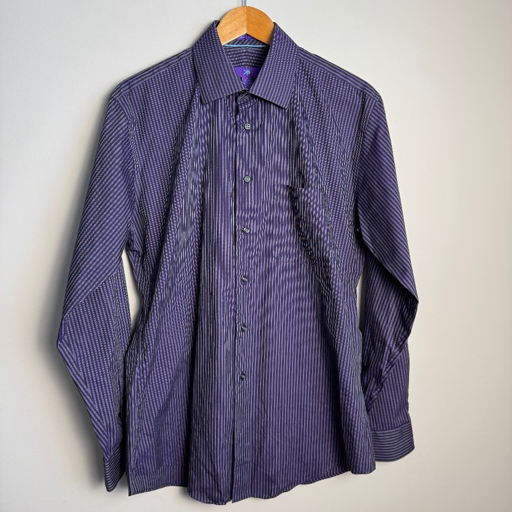 EGARA Men's Long Sleeve Striped Cotton‎ Dress Shirt Button Up Purple 16 - 34/35